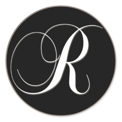R monogram - elegant black and white round sticker