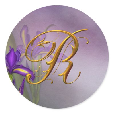 R monogram Iris Dream Round Sticker by SweetRascal