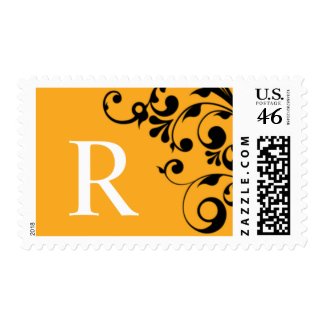 R Orange Color Theme Monogram Wedding Stamp