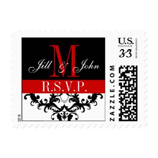 R.S.V.P. Wedding Monogram Swirls Postage Red stamp