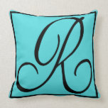 R - The Letter R on Aqua Background pillows
