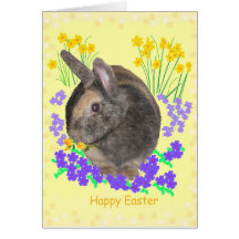 Rabbit and flowers Happy Easter Card