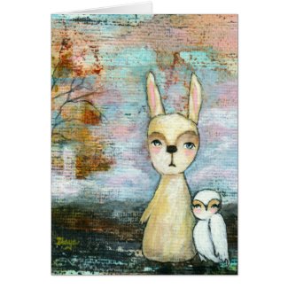 Rabbit and Owl Whimsical Woodland Creatures Card