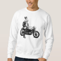 bunny, biker, funny, motorcycle, vintage, rabbit, cool, humor, slightly less funny, sweatshirt, 80s, moto, animals, bike, humorous, basic sweatshirt, Camiseta com design gráfico personalizado