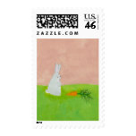 Rabbit carrot fresh modern art colorful painting postage stamps