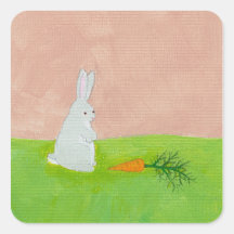 Rabbit carrot fresh modern art colorful painting square stickers
