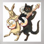 Rabbit & Cat Poster posters