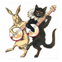 Rabbit & Cat Poster posters