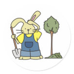 Rabbit Digging Garden Round Sticker