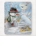 Rabbit Eating Snowman's Nose mousepads by friskybiz Rabbit Eating Snowman's Nose mousepads