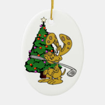 Rabbit Fetching Golf Club Christmas Ornament