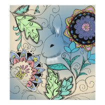 Rabbit Floral Print by artology Rabbit Floral Print