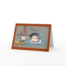 Rabbit Frying Eggs Vintage Easter Greeting Card