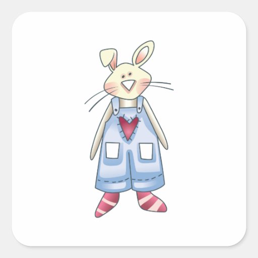 RABBIT IN OVERALLS SQUARE STICKER | Zazzle