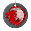 Rabbit in the Moon Ornament (red and green)