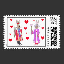 Rabbit King and Queen of Hearts postage