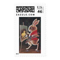 Rabbit Painting Chick Vintage Easter Postage Stamp