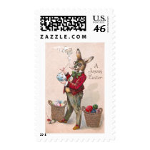 Rabbit Painting Easter Eggs Vintage Postage Stamp