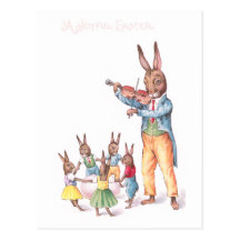 Rabbit Playing Violin Vintage Easter Card Post Card