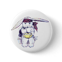 Rabbit Wearing Bandanna and Eating Cereal Pinback Button