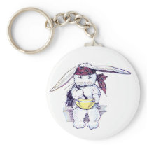 Rabbit Wearing Bandanna and Eating Cereal Keychains