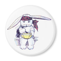 Rabbit Wearing Bandanna and Eating Cereal Fridge Magnets