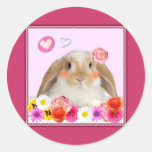 rabbit with flowers round stickers