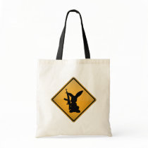 Rabbit with Gun Warning Sign Canvas Bags