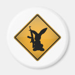 Rabbit with Gun Warning Sign Magnets