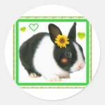 rabbit with sunflower round sticker