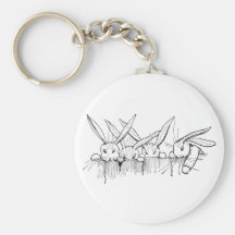 Rabbits Peering Over Fence Key Chain