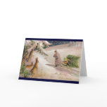 Rabbits Watch Santa in Purple Coat Pull Sled Card
