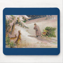 Rabbits Watch Santa in Purple Coat Pull Sled mousepads by pinkalmond Rabbits Watch Santa in Purple Coat Pull Sled mousepads