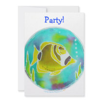 Raccoon Butterfly Fish Batik Art Custom Invite