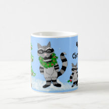 Raccoon Christmas Scene Mugs