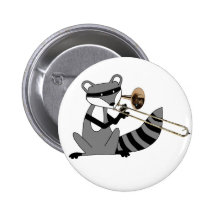 Raccoon Playing the Trombone Button