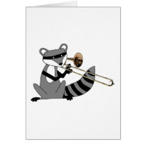Raccoon Playing the Trombone Greeting Cards