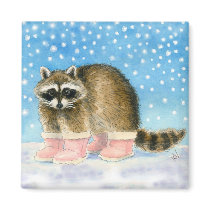 Raccoon Snow Day magnet