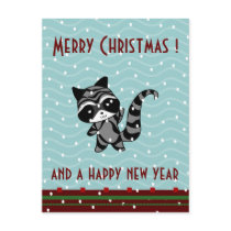 raccoon xmas greetings postcards