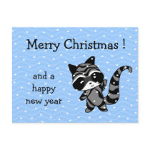 raccoon xmas snow post cards