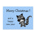 raccoon xmas snow postcards