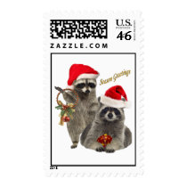 Raccoons season greetings postage