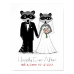 Raccoons Wedding Bride and Groom with Custom Text Posters