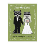 Raccoons Wedding Save the Date Green zazzle_postcard