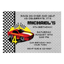 Race Car 4th Birthday Party Invitation