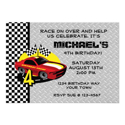 Race Car 4th Birthday Party Invitation
