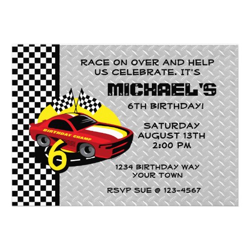 Race Car 6th Birthday Party Invitation