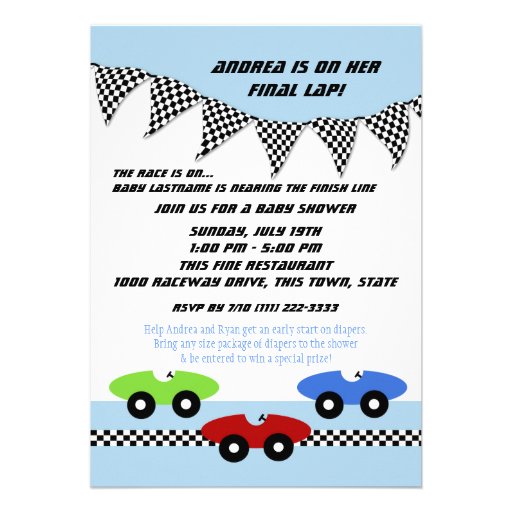 Race Car Baby Shower Announcement (front side)