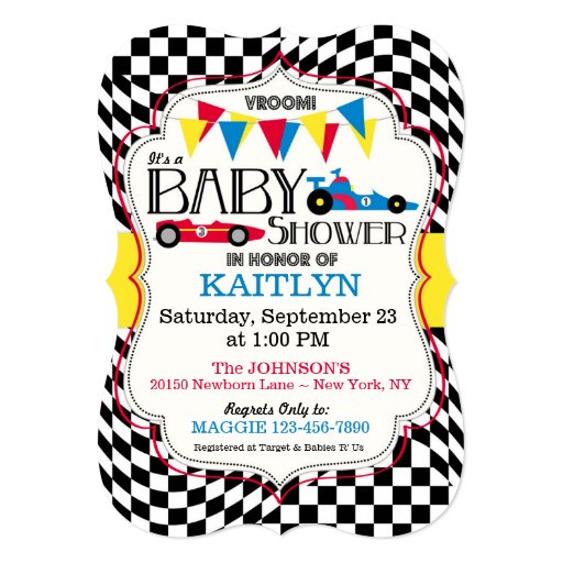 Race Car Baby Shower Invitation Card Zazzle