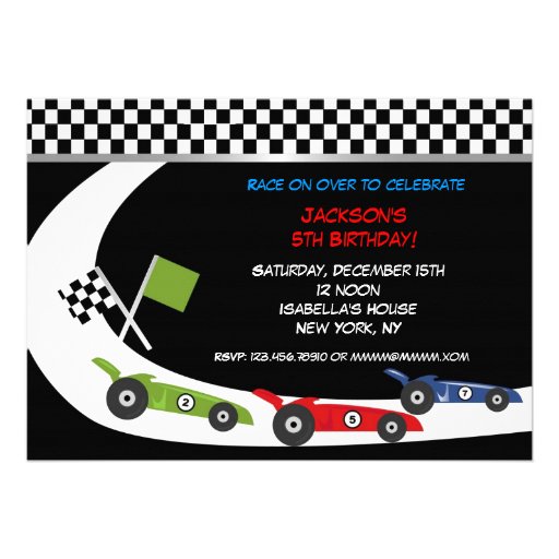 Race Car  Birthday Party Invitations